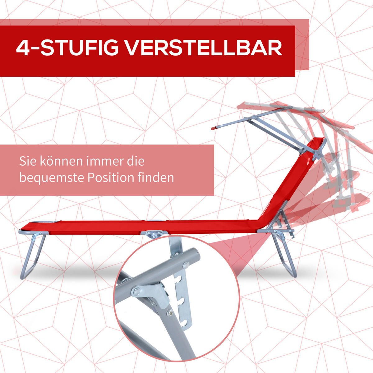 SONNENLIEGE mit Sonnenschutz, Rot - Rot, Textil/Metall (58/27/187cm) - Outsunny