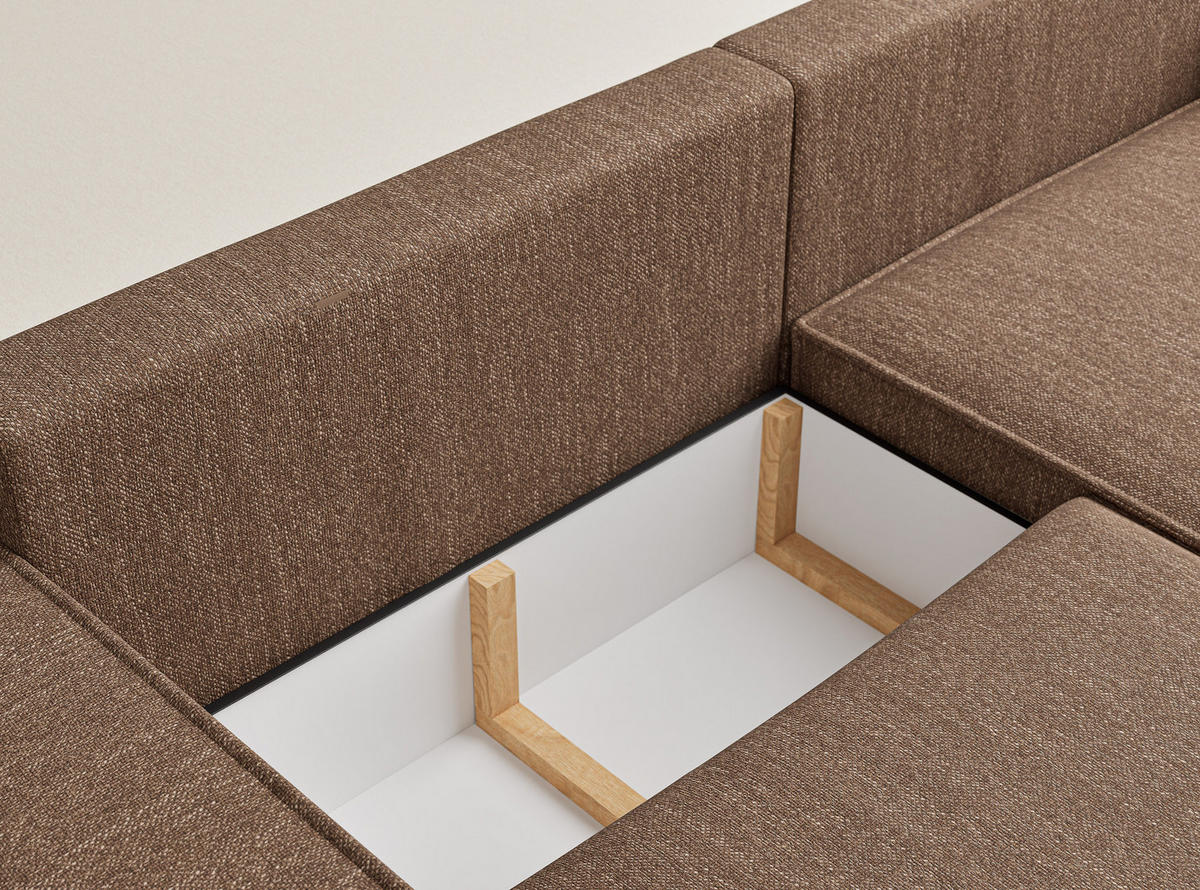 ECKSOFA MIT SCHLAFFUNKTION Zaya Hellbraun Webstoff - Hellbraun/Schwarz, Holz/Holzwerkstoff (255/148cm) - Maison de Reve