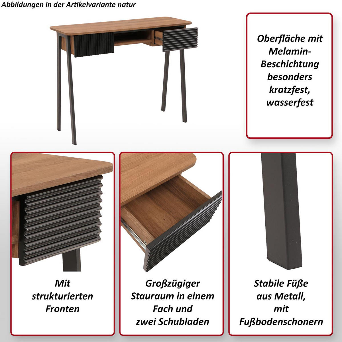 KONSOLENTISCH rechteck Walnuss Dekor - Walnussfarben, Metall (40/110/88cm) - MCW
