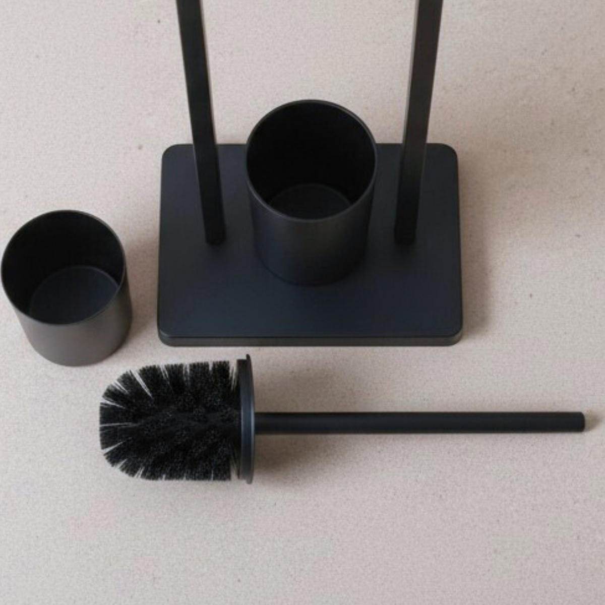 WC-BÜRSTE mit Halter für Toilettenpapier Arle 19/23/77 cm - Schwarz, Metall (23/77/19cm) - NUXIO