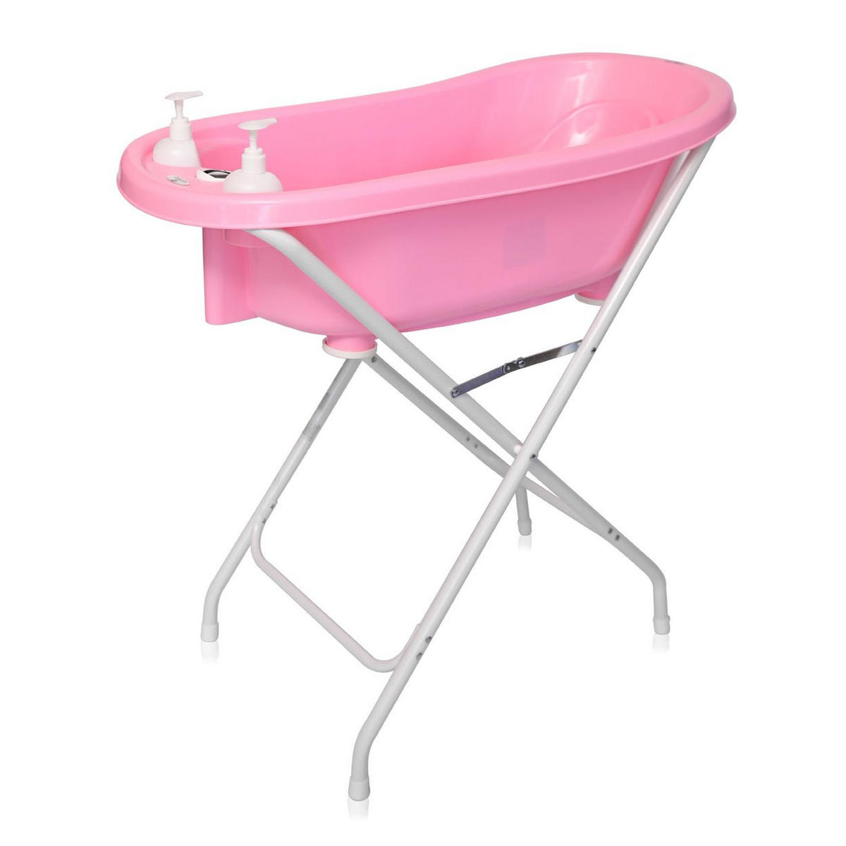 BABYBADEWANNE SET Set-1013082 rosa mit Badewannenständer, Badesitz, Wasserthermometer, Wasserablauf - Rosa, Kunststoff (41/88cm) - Lorelli