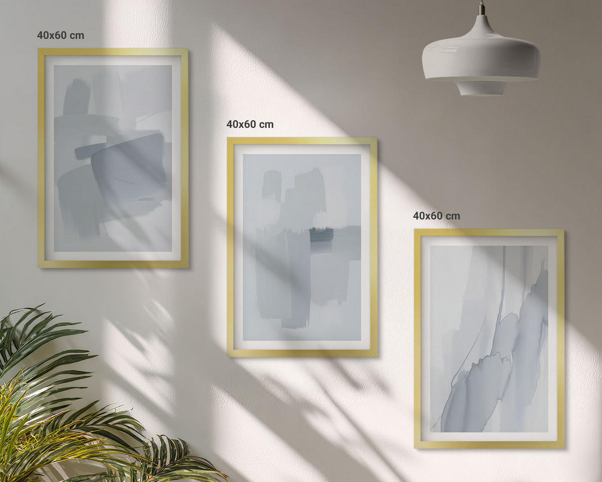 WANDBILDER 3er Set - 40x60 cm Goldrahmen - Abstrakte Aquarellkunst - Goldfarben, Kunststoff (40/60cm) - ArtPrintCave