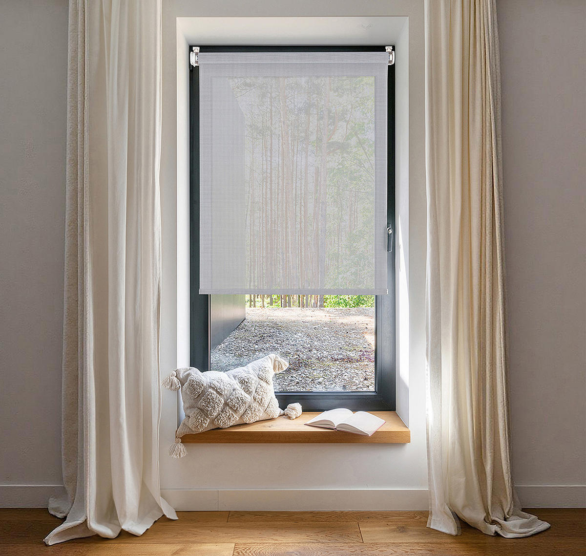 SCREEN-ROLLO without drilling Grau 75X180 - Grau, Kunststoff (75/180cm) - STORESDECO