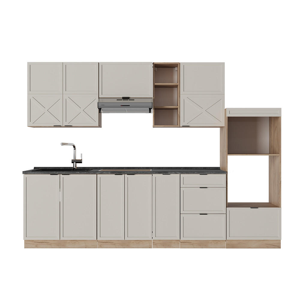 KÜCHENZEILE Fame-Line GrauBeige/Goldkraft Eiche 280 cm, AP Anthrazit - Honigeiche/Grau, Holzwerkstoff (280/81.6/60cm) - Vicco