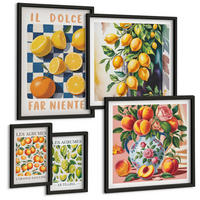 BILDER SET 5er Set - 50x50 cm & 20x30 cm & 40x60 cm Schwarzer Rahmen - Zitronenbäume im Topf - Schwarz, Kunststoff (40/60cm) - TULUP