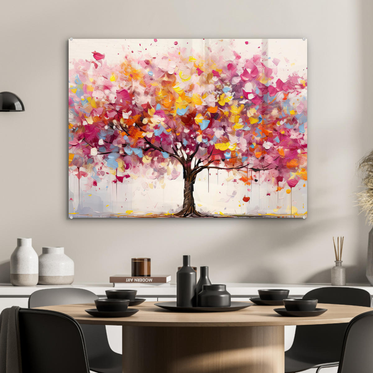 OBRAZ NA AKRYLOVOM SKLE Akvarel - Strom - Umenie - Abstraktné 80x60 cm - viacfarebná, sklo (80/60cm) - MuchoWow