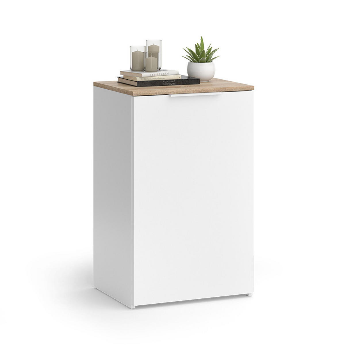 KOMMODE Wido Weiß 50 x 80 cm mit Regal - Weiß/Sonoma Eiche, Holzwerkstoff (50/80/40cm) - Vicco