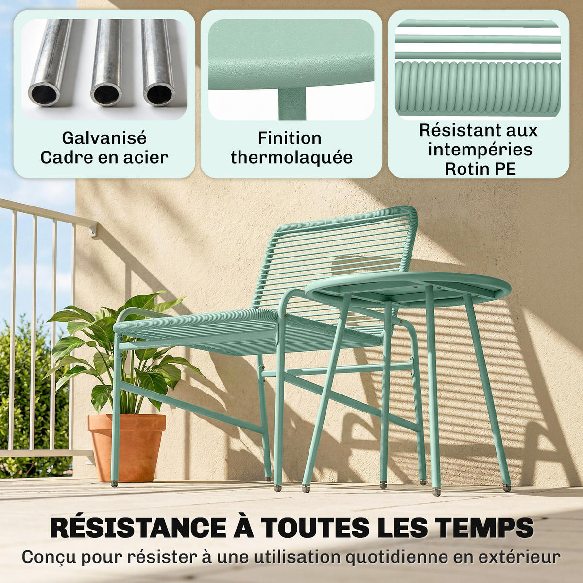 BISTROTSET 3tlg DE-13705 mit rundem Tisch Grün - Grün, Metall - ComfortXL