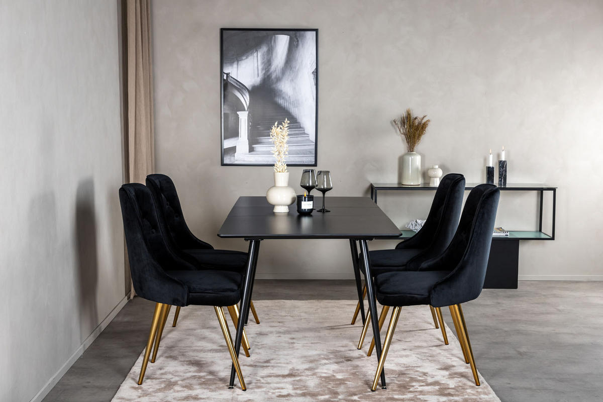 TISCHGRUPPE Schwarz - Goldfarben/Schwarz, Holzwerkstoff (90/76/120cm) - ebuy24