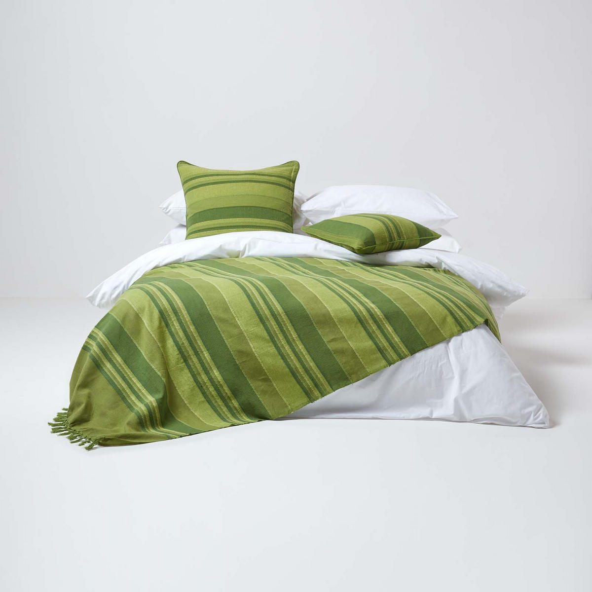 ÜBERWURF Morocco 225/255 cm, 100% Baumwolle gestreift - Grün, Textil (225/255cm) - Homescapes