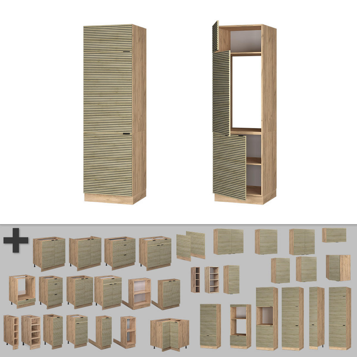 KÜHLUMBAUSCHRANK Fame-Line Eiche Paneel 60 cm - Honigeiche/Eichefarben, Holzwerkstoff (60/206.8/58.1cm) - Vicco