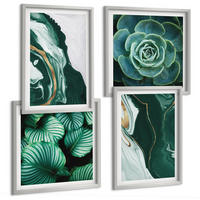 BILDER SET 4er Set - 50x50 cm & 40x60 cm Silberner Rahmen - Abstrakte Muster von Sukkulentenblättern - Silberfarben, Kunststoff (50/50cm) - TULUP