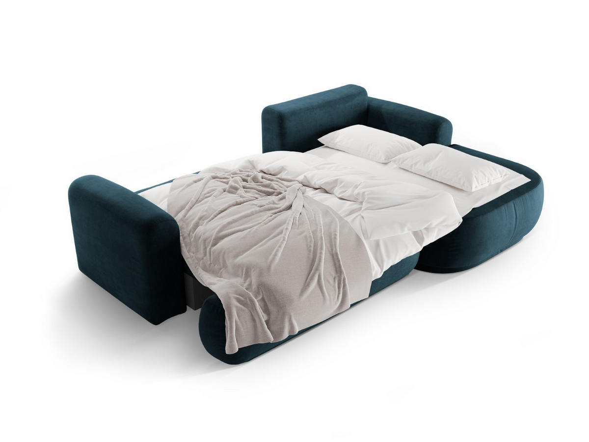 SCHLAFSOFA modular mit Bettkasten rechts Ella aus Samt petrol 5 Sitzplätze - Petrol, Textil (174/271cm) - Micadoni