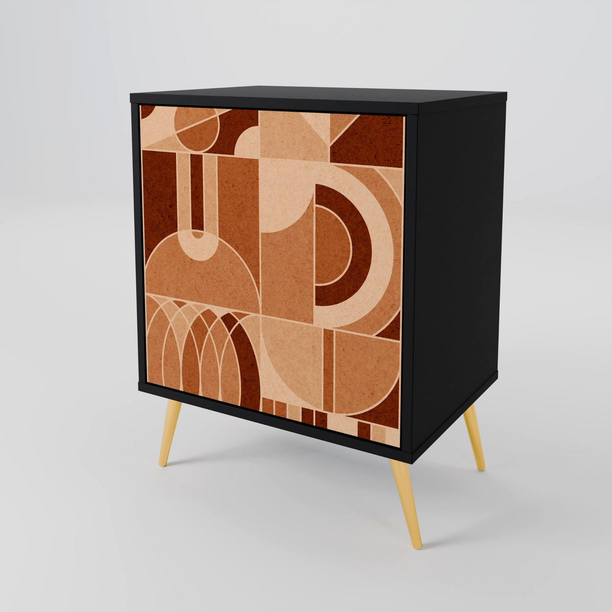 SIDEBOARD PRISM MOSAIC, Schwarz, 57,5x42x72,5 cm, Schwarze Metallfüße - Multicolor/Schwarz, Holzwerkstoff/Metall (57.5/72.5/42cm) - SpaceRebels