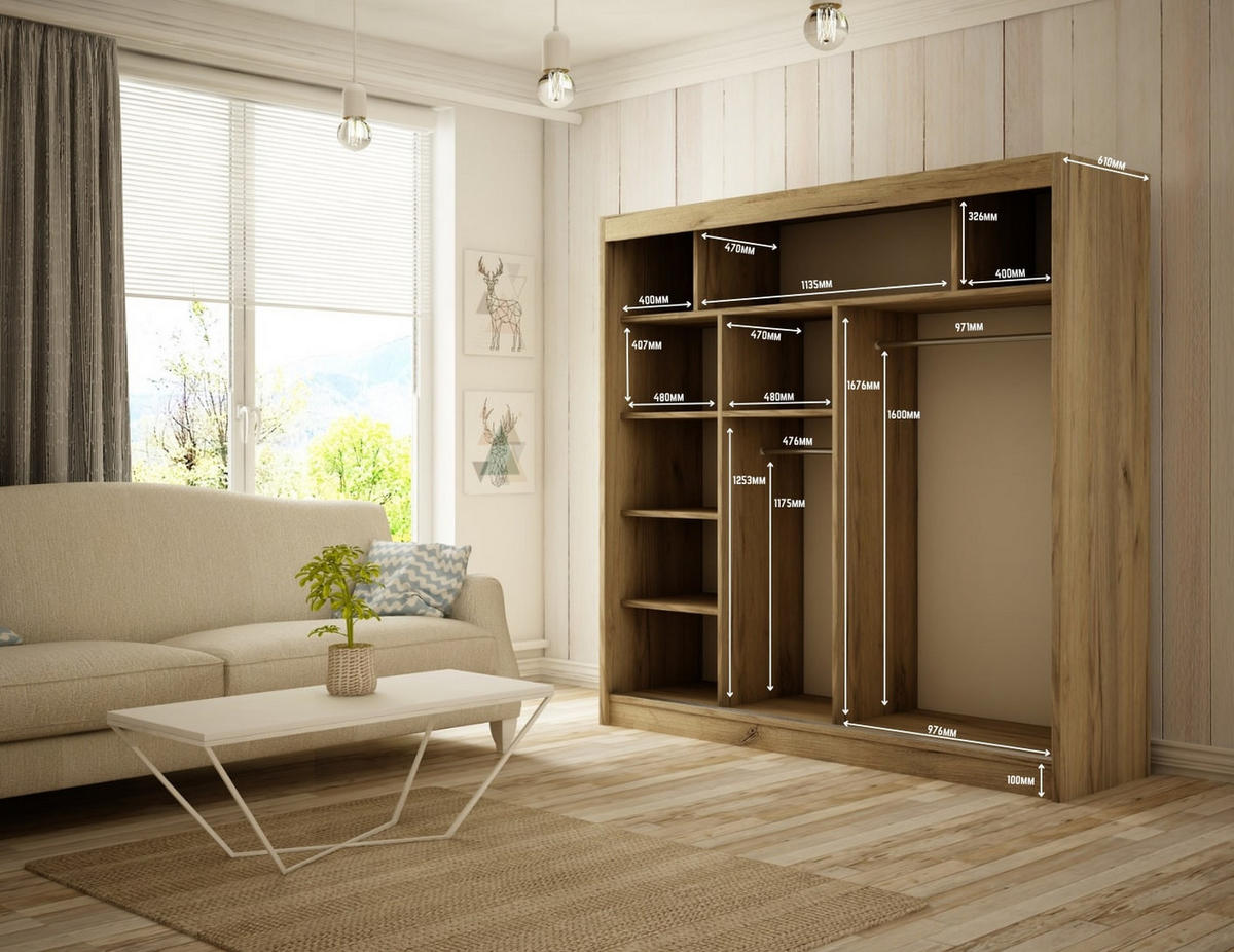 KLEIDERSCHRANK RYFLO - 200 - Eiche Artisan|Schwarz - Schwarz/Eiche Artisan, Holzwerkstoff (200/215/61cm) - ALTDECOR