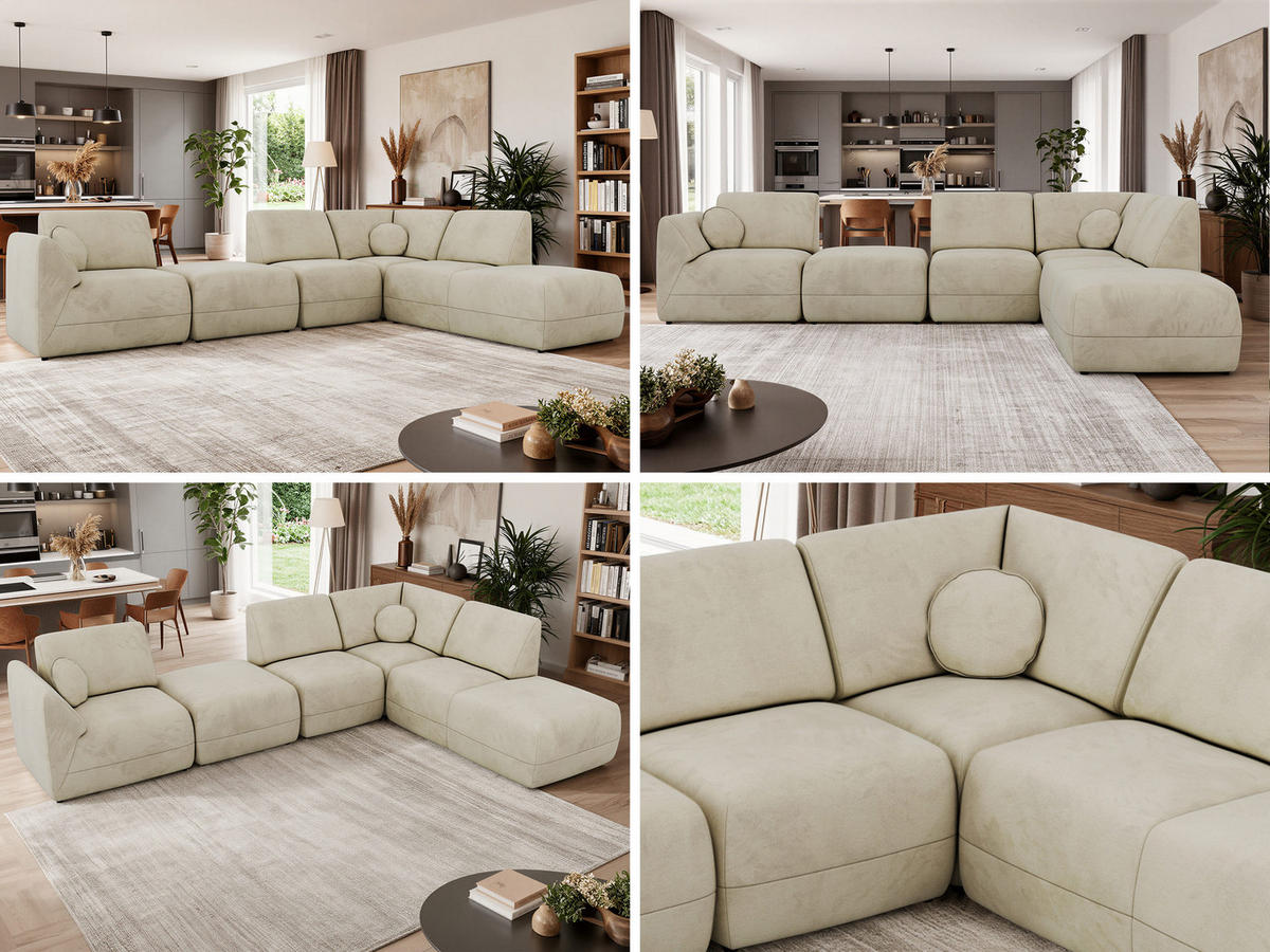 ROHOVÁ SEDAČKA NOARA 6M L Béžová Samet - Vpravo - čierna/béžová, textil/plast (355/244cm) - MKS