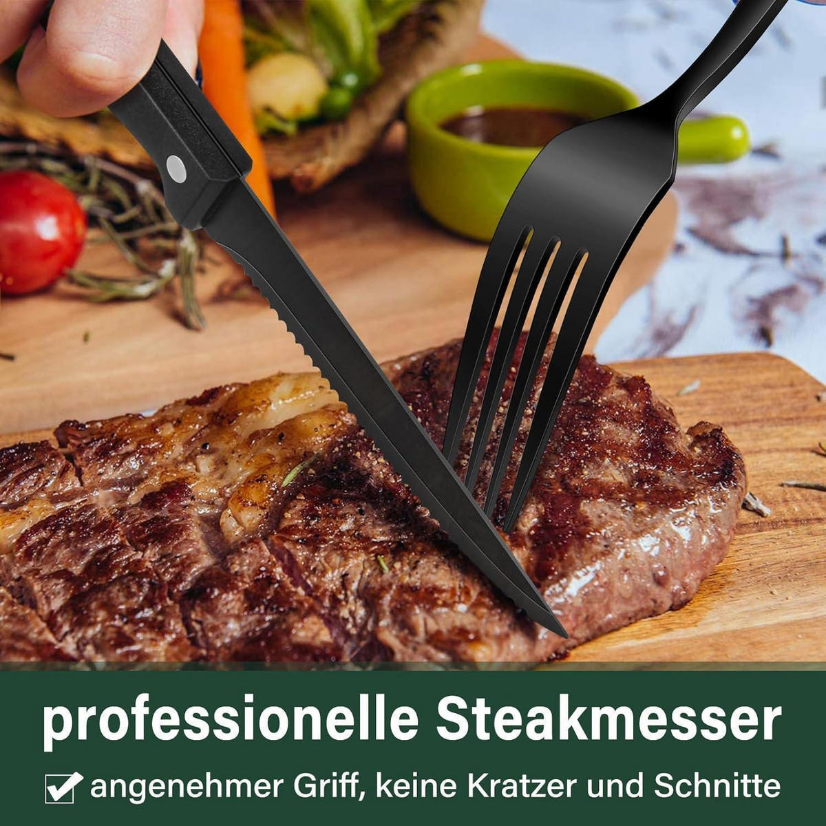 BESTECKSET 36-teiliges Set Edelstahl Schwarz - Schwarz, Metall