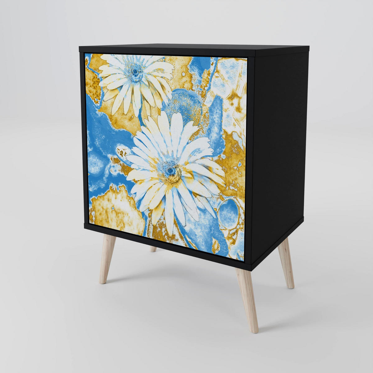 SIDEBOARD DAISY LUXE, Schwarz, 57,5x42x67,5 cm, Schwarze Metall-Rahmenfüße - Multicolor/Schwarz, Holzwerkstoff/Metall (57.5/67.5/42cm) - SpaceRebels