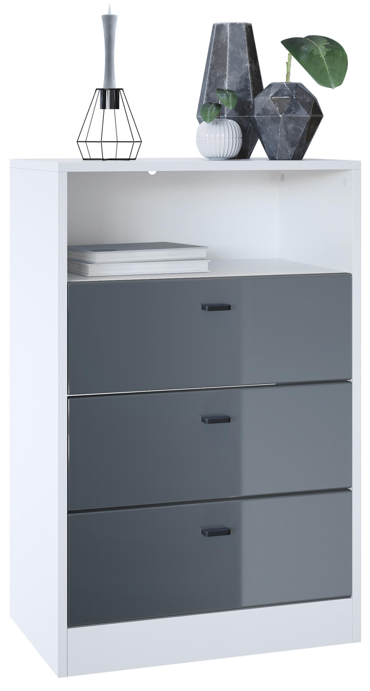 KOMMODE Pino Fronten in Grau Hochglanz - Grau, Holzwerkstoff (56/86.5/36cm) - Vladon