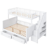 ETAGENBETT aus Massivholz 90x200/140x200 cm in Weiß mit Treppe & 2 Schubladen - Weiß, Holz (90/200cm) - Modfu