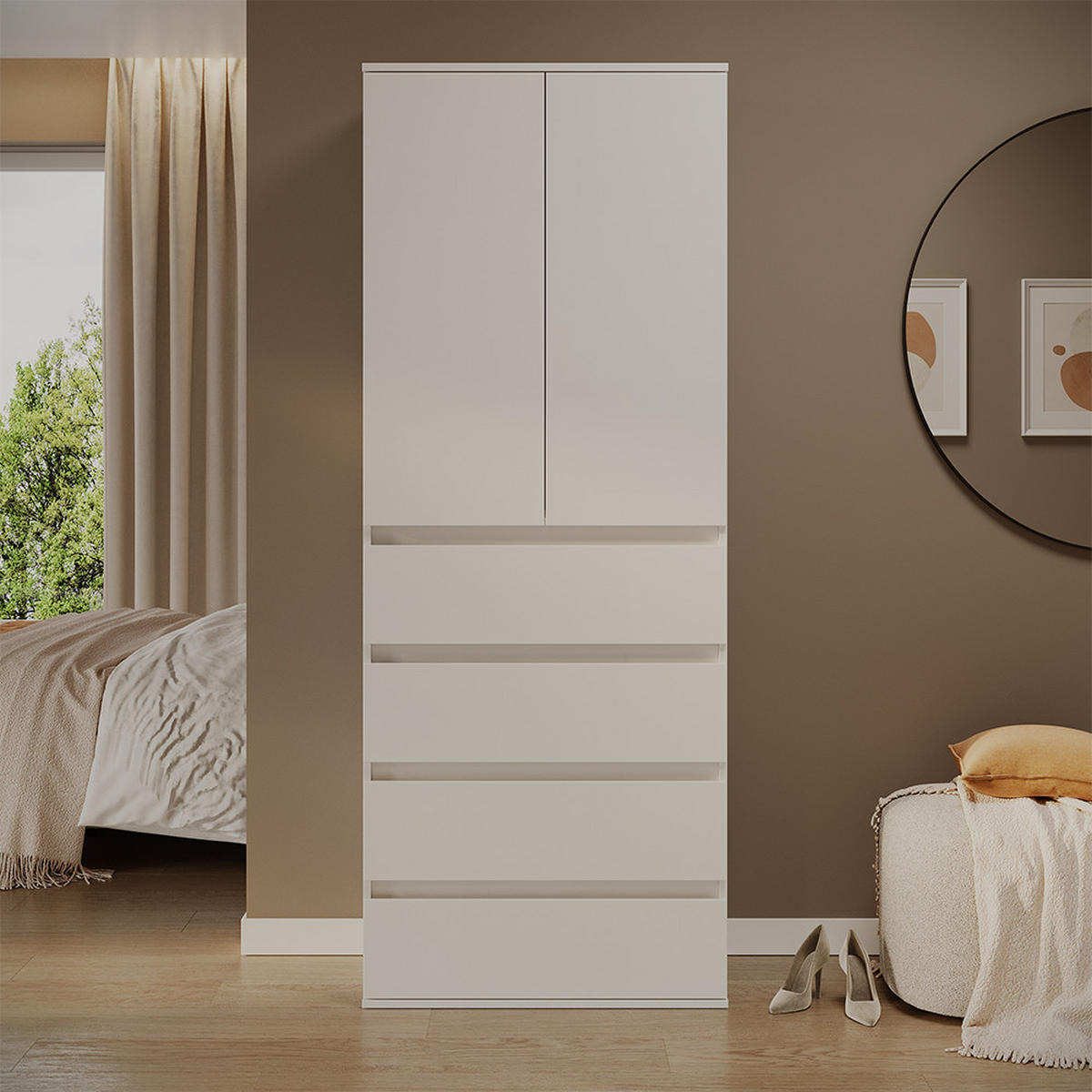 GARDEROBA Claus Bela 74 x 191.5 cm s 4 predali - bela, leseni material (74/191.5/40cm) - Vicco