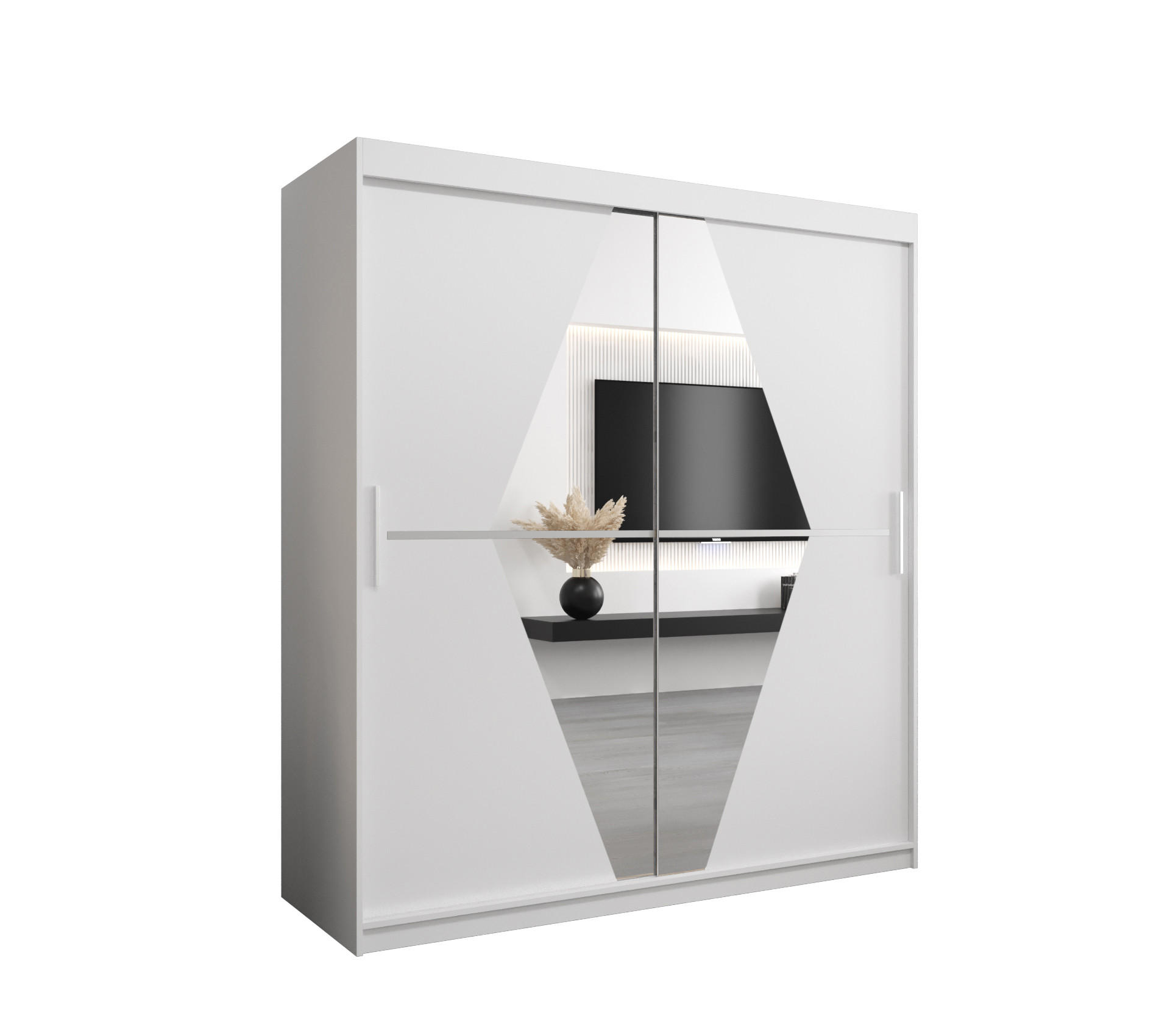 SCHWEBETÜRENSCHRANK 200/180/62 2-türig - Silberfarben/Weiß, Holz/Kunststoff (180/200/62cm) - MÖBEL KRYSPOL