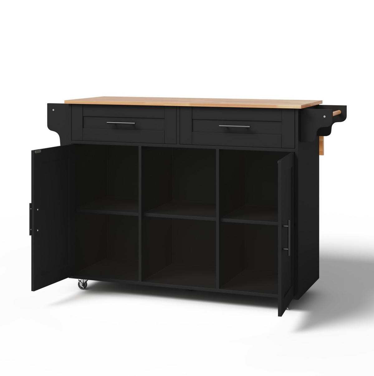KÜCHENINSEL 145/70/94,5 cm schwarz aus MDF mit Klappplatte - Schwarz, Holzwerkstoff (145/94.5/70cm) - OKWISH