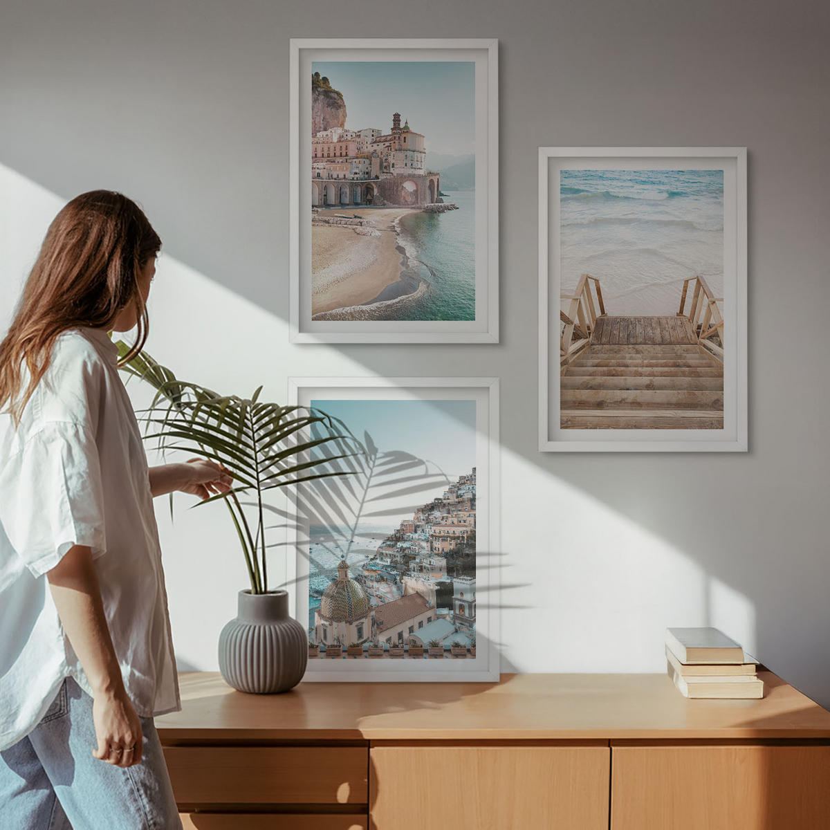 WANDBILDER 3er-Set - 40x60 cm Weißer Rahmen - Sommerliche Strandansichten in Pastellfarben - Weiß, Kunststoff (40/60cm) - ArtPrintCave