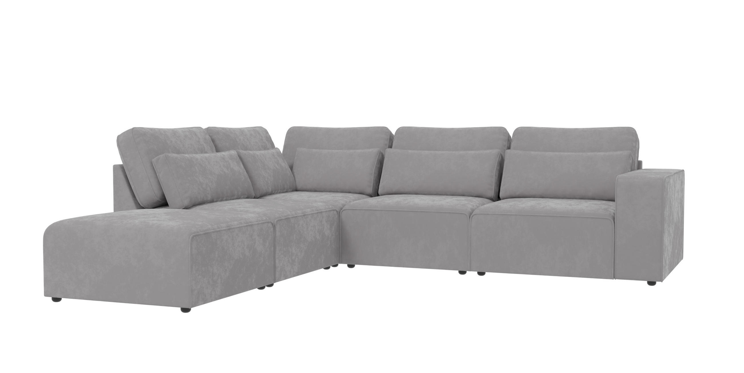 ECKSOFA modularer Leox Hellgrau Samt-Stoff - Hellgrau/Schwarz, Kunststoff/Textil (305/281cm) - S-Style Möbel