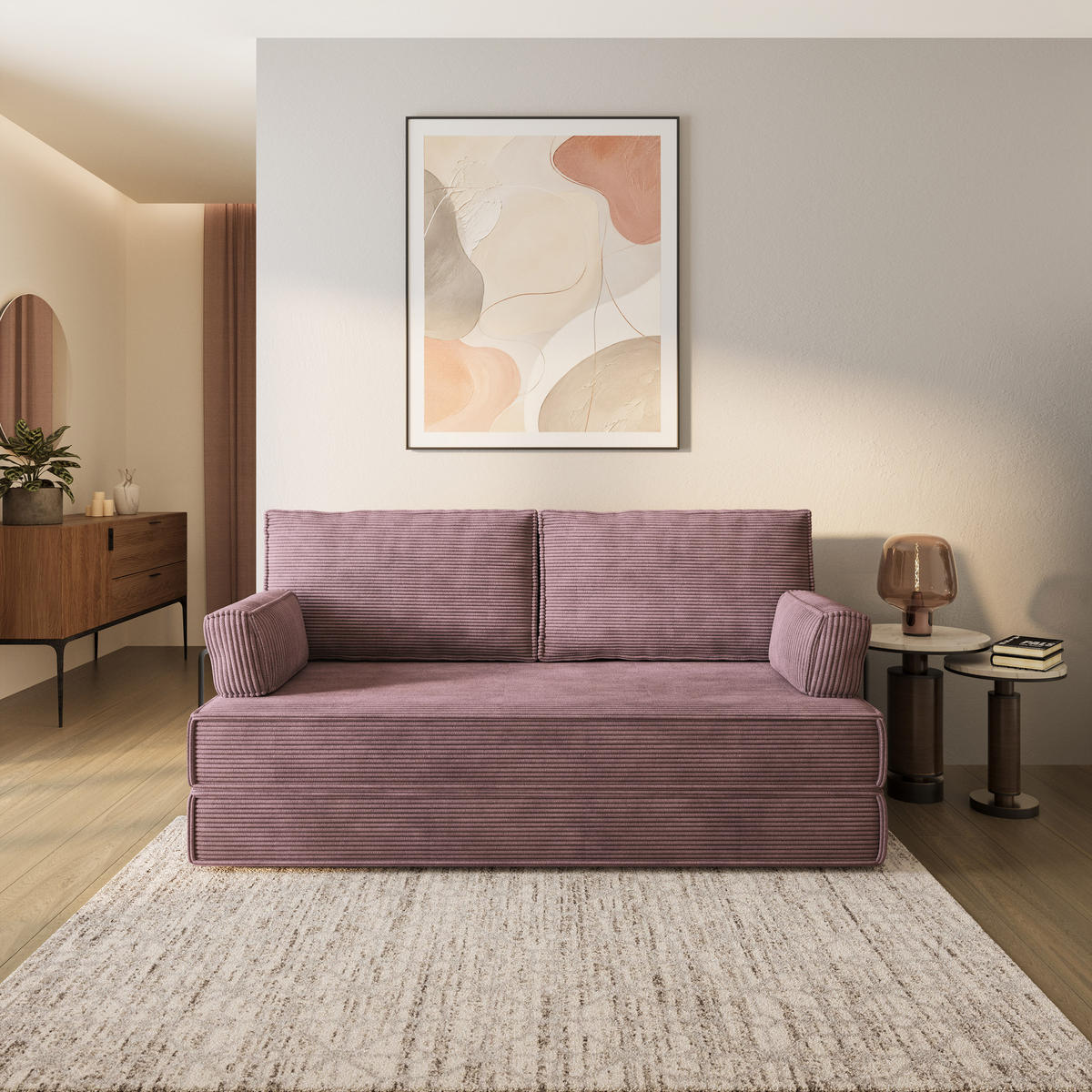 BETTSOFA SILAR aus Schaumstoff Cordstoff Lila Schlaffunktion - Lila, Textil (170/86/80cm) - MASSENO