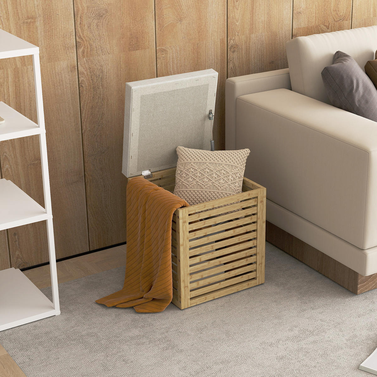 HOCKER DE-16400 mit Bambusrahmen und Lamellendesign Natur - Naturfarben, Naturmaterialien (40/47/40cm) - ComfortXL