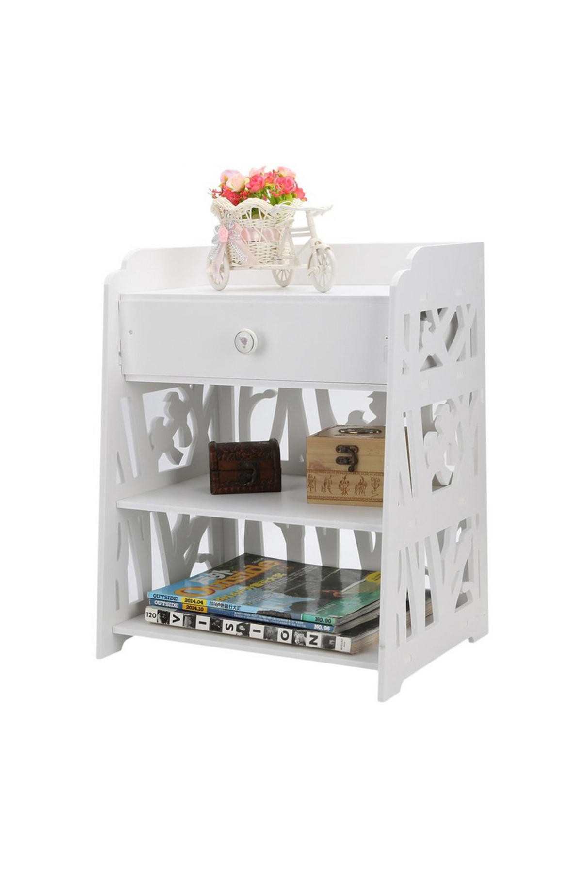 NACHTTISCH Schublade Fächer aus WPC-Platten in Weiß Elegentes und modernes Design Einfache Montage 40 x 30 x 50 cm - Weiß, Holzwerkstoff (40/50/30cm) - Livingandhome