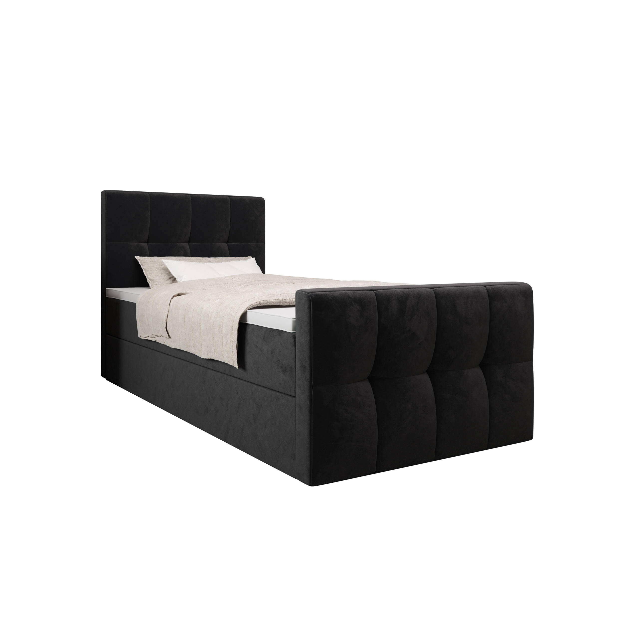 BOXBETT MANHATTAN mit Matratze H3, Bonell und Topper 100x200 Monolith 97 - Dunkelgrau, Textil (100/200cm) - Bedante