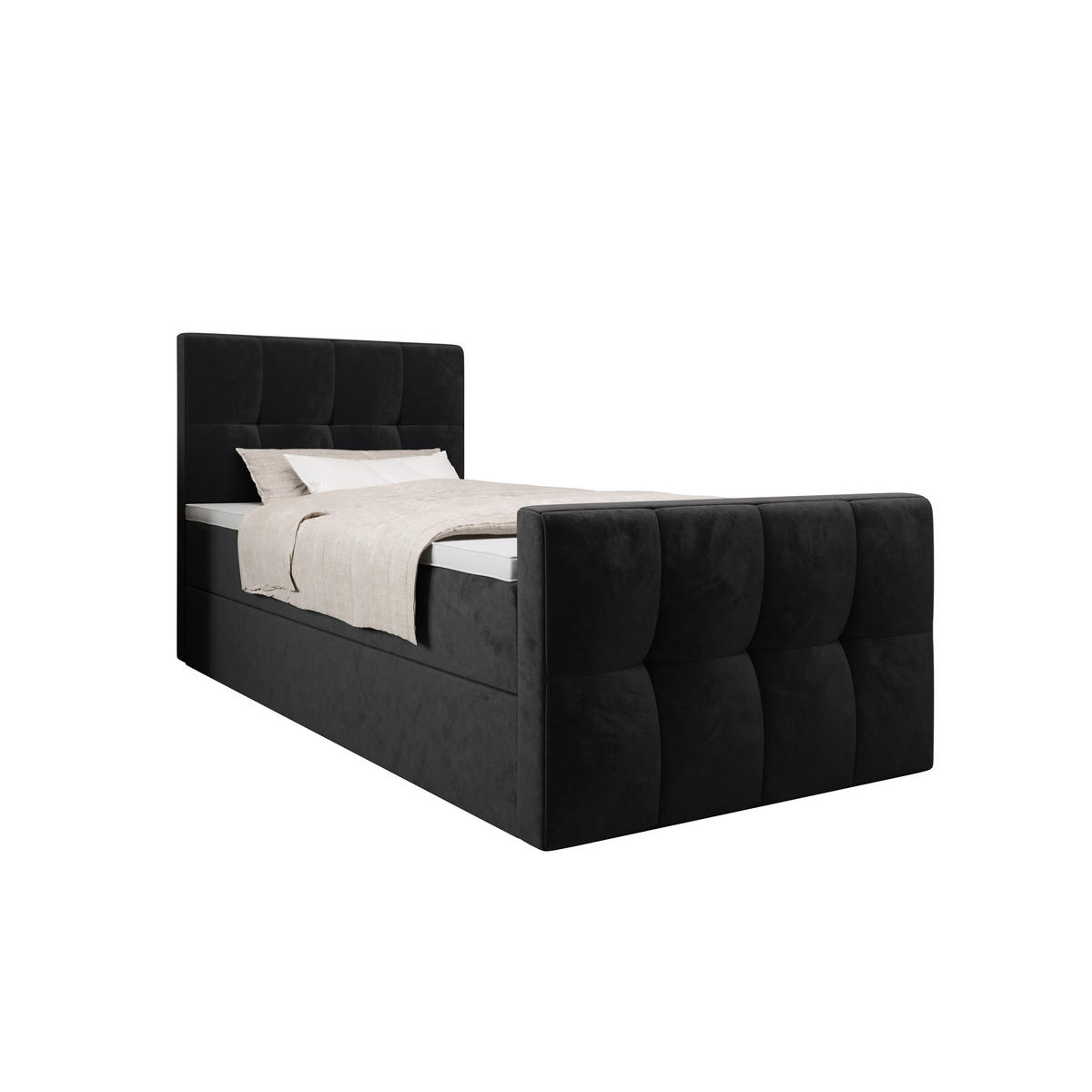 BOXBETT MANHATTAN mit Matratze H3, Bonell und Topper 100x200 Monolith 97 - Dunkelgrau, Textil (100/200cm) - Bedante