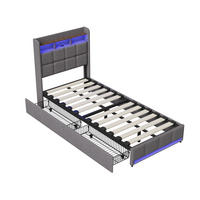 POLSTERBETT 90x200 cm Grau mit LED, 2 Schubladen, Kopfteil mit Ablage und Stauraum - Grau, Metall (90/200cm) - EuroLiving