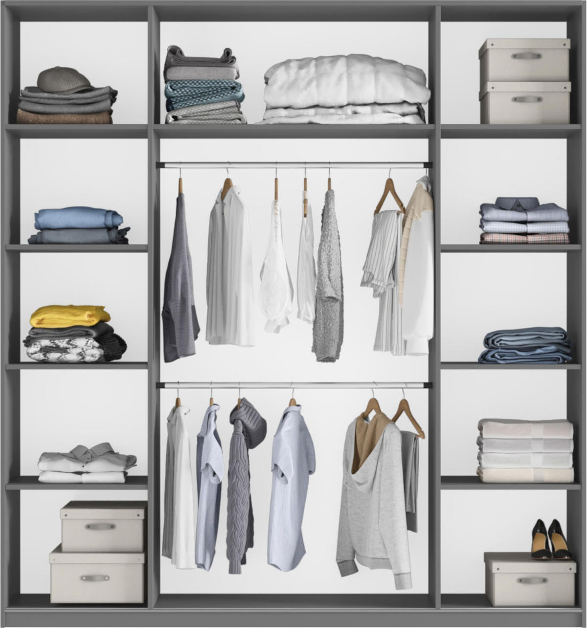 SCHWEBETÜRENSCHRANK ORIANNA 225/244/65 cm 2-türig mit Spiegel Grau - Grau, Holzwerkstoff (225/244/65cm) - MASSENO