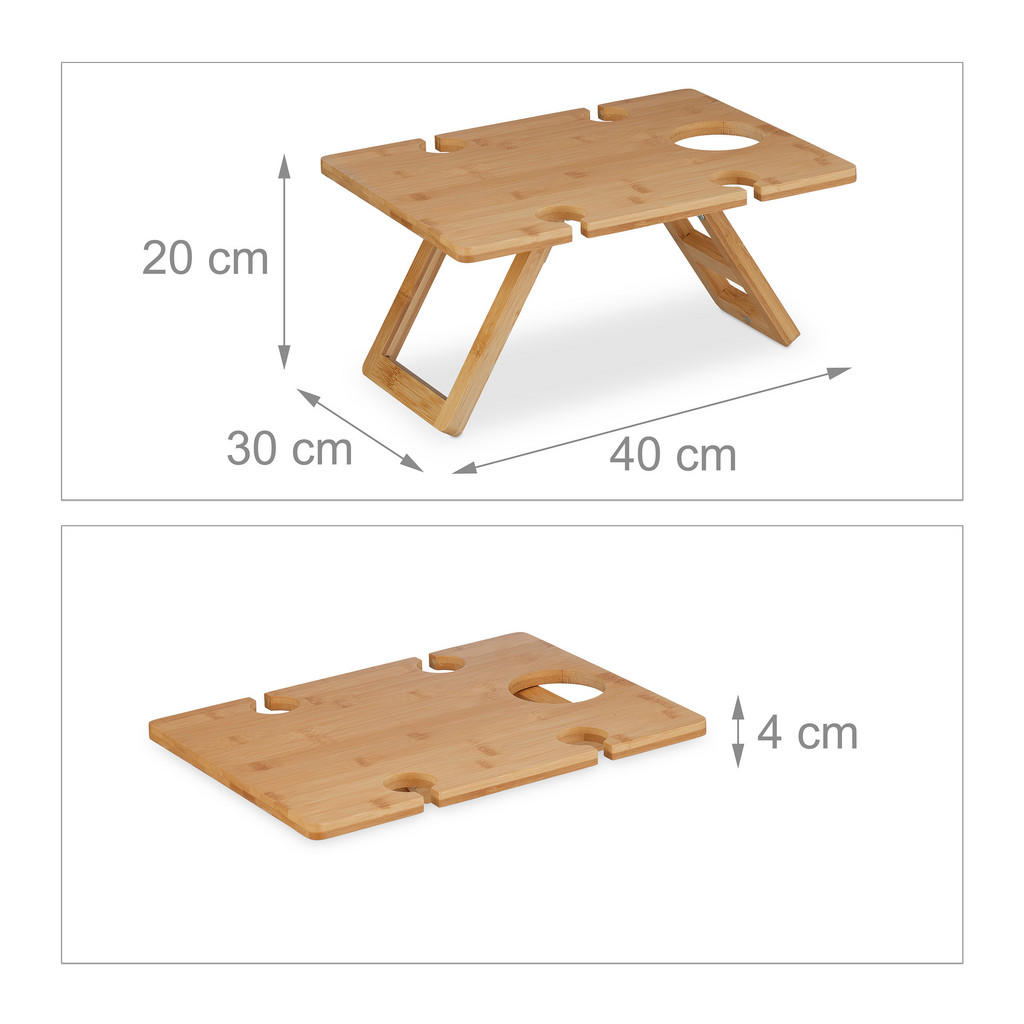 Thumbnail - Relaxdays Picknick-Weintisch, Hellbraun, Holz, 40x20x30 cm, Gartenmöbel, Gartentische, Beistelltische outdoor