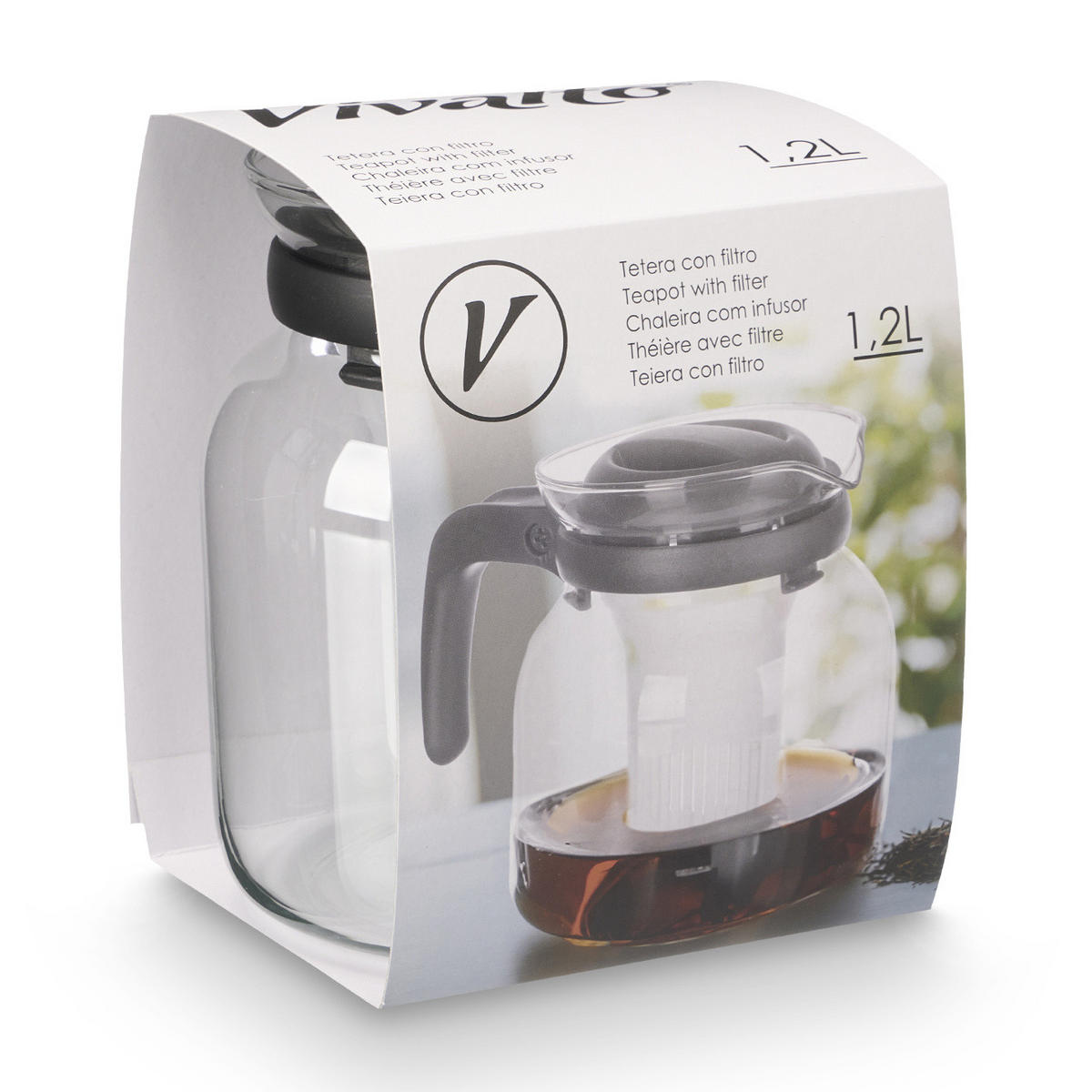 GLASKANNE mit Kaffe- und Teefilter 1,2 l - Schwarz, Glas (1.2L) - Vivalto
