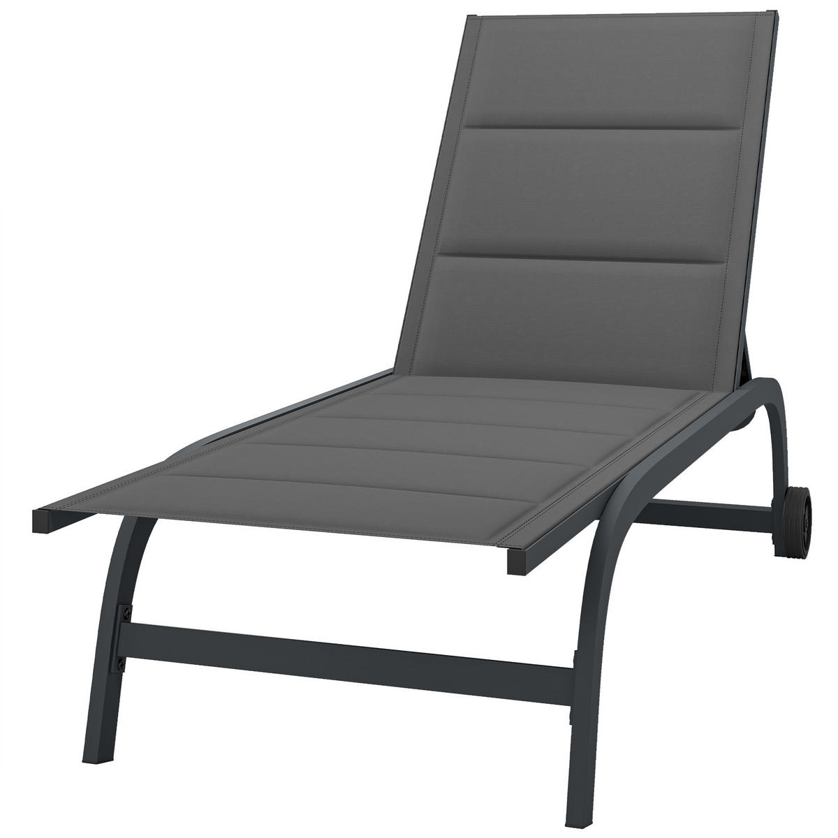 SONNENLIEGE Atmungsaktive Gartenliege mit 6-fach Verstellbar Rückenlehne Rädern Aluminiumrahmen Dunkelgrau - Dunkelgrau, Metall (165/94/62cm)
