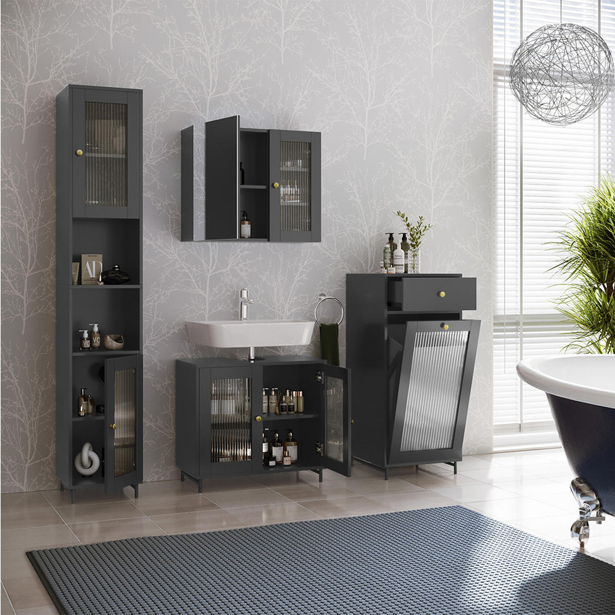 BADMÖBEL-SET Malte Grau 4 Teile - Grau, Holzwerkstoff (60/58/30cm) - Vicco