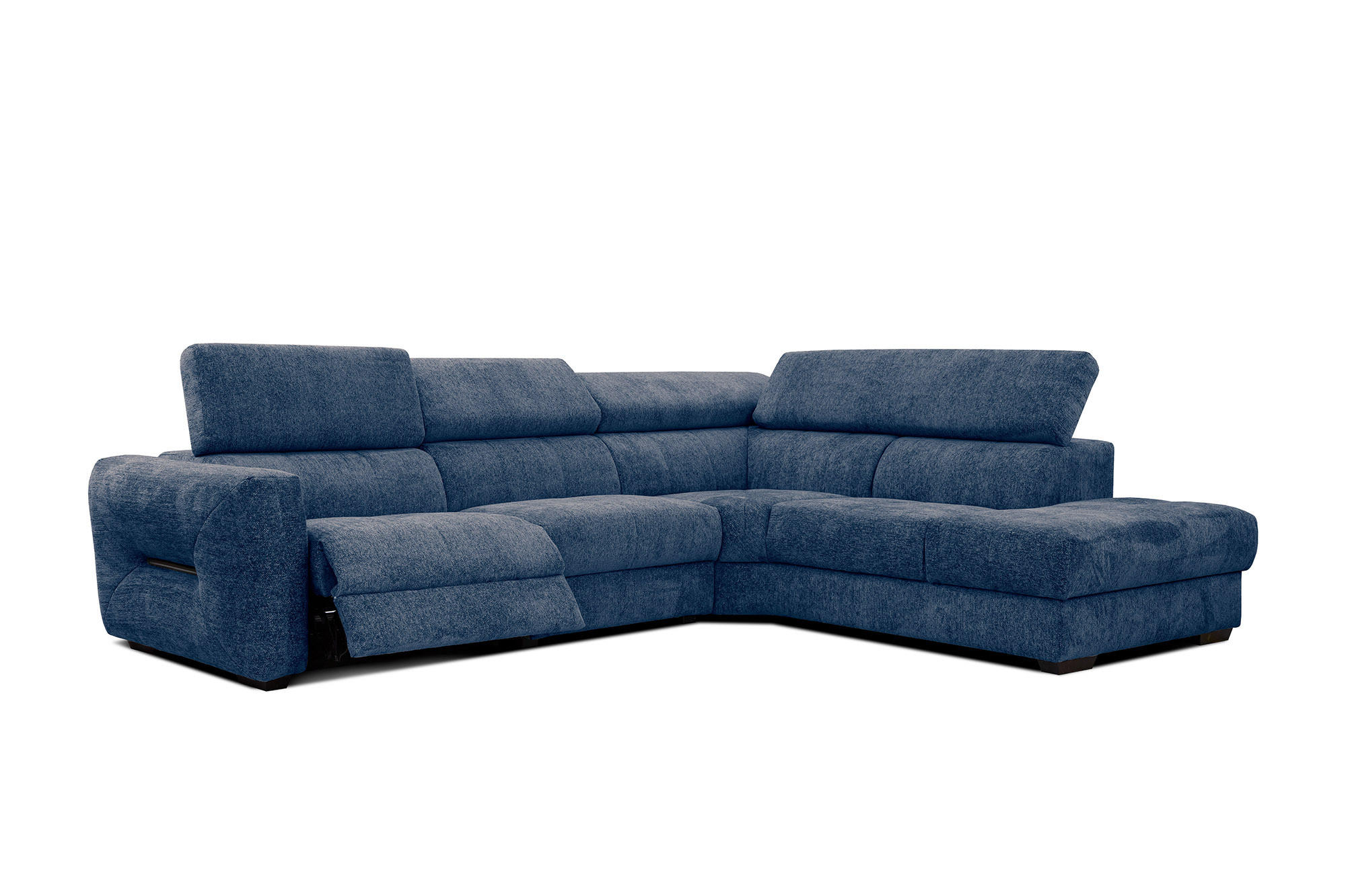ECKSOFA CALVERA 5-Sitzer mit 1 Relaxfunktion, dunkelblau - Schwarz/Dunkelblau, Holzwerkstoff/Textil (297/239cm) - Courtois Laville