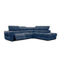 ECKSOFA CALVERA 5-Sitzer mit 1 Relaxfunktion, dunkelblau - Schwarz/Dunkelblau, Holzwerkstoff/Textil (297/239cm) - Courtois Laville