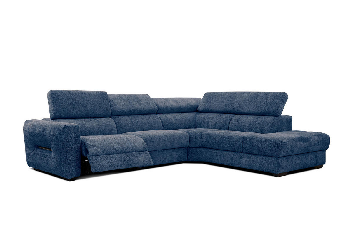ECKSOFA CALVERA 5-Sitzer mit 1 Relaxfunktion, dunkelblau - Schwarz/Dunkelblau, Holzwerkstoff/Textil (297/239cm) - Courtois Laville