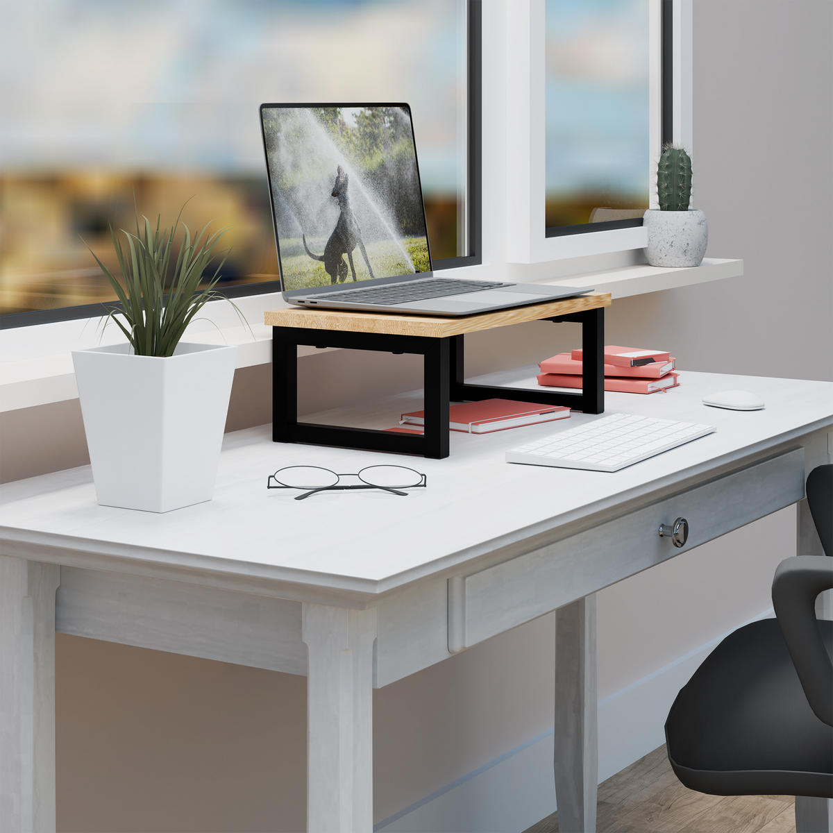 MONITORSTÄNDER Natur Schwarz Eisen Industrial 15x40x23 cm - Multicolor, Holzwerkstoff/Metall (23/40/15cm) - Relaxdays