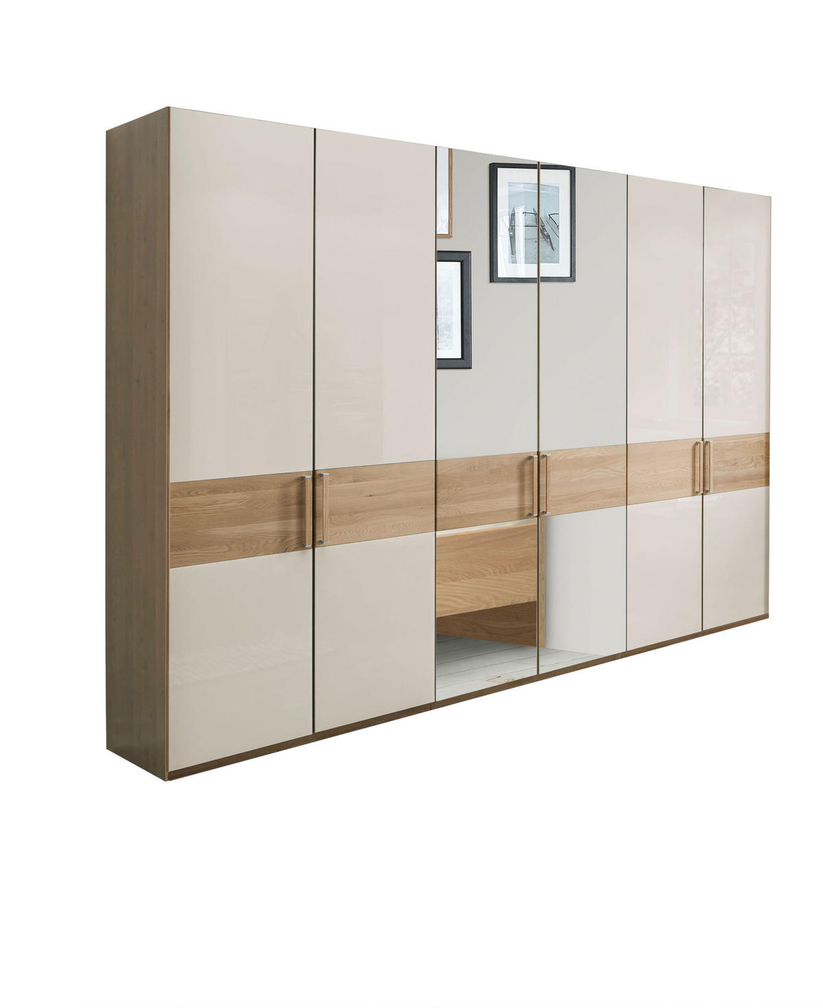 SCHLAFZIMMER Lenvara in Champagner 4 teilig mit Drehtürenschrank mit Spiegel, Passepartout, zwei Nachttische und Komfortbett - Braun, Holzwerkstoff (80/200/120cm)