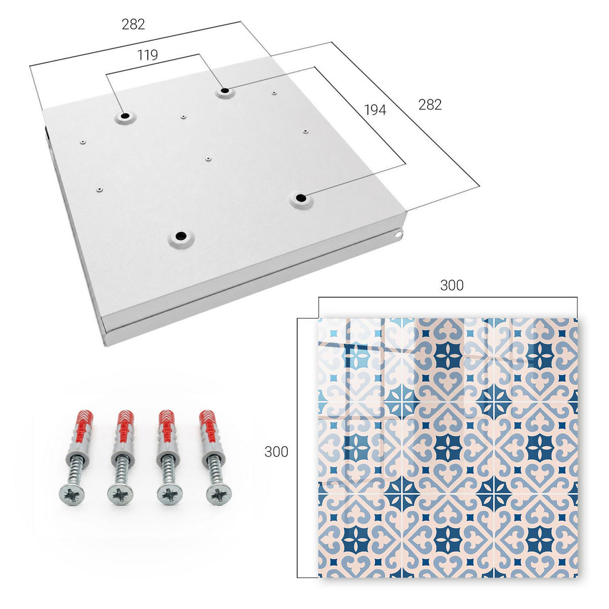 SCHLÜSSELBOX Weiß 30x30 cm – Türöffnung nach rechts - Ornamentales Muster - Blau, Metall (30/30/5cm) - TULUP