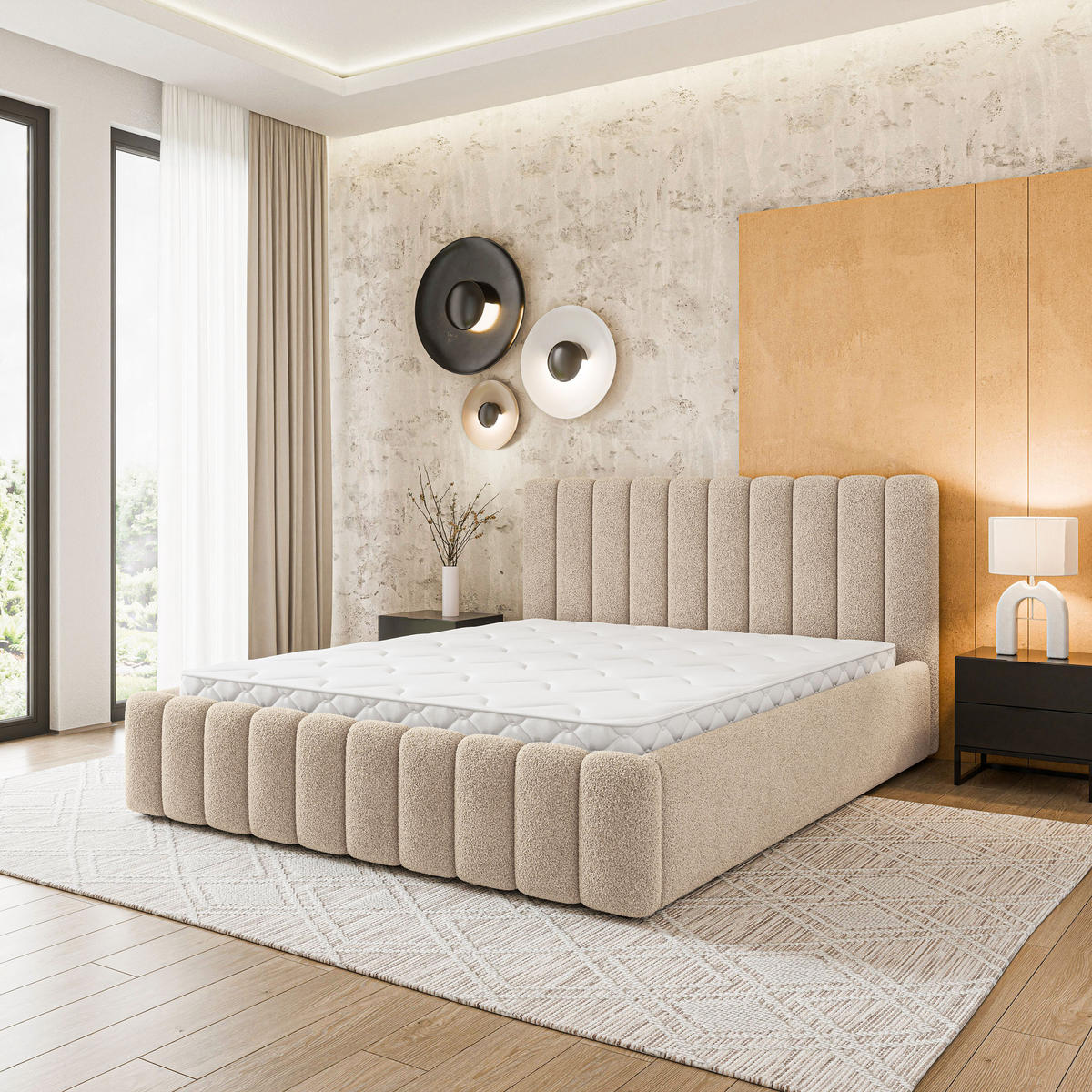 POLSTERBETT DINESE Q 180x200 cm mit Bettkästen - Beige - Beige, Holz (180/200cm) - MASSENO