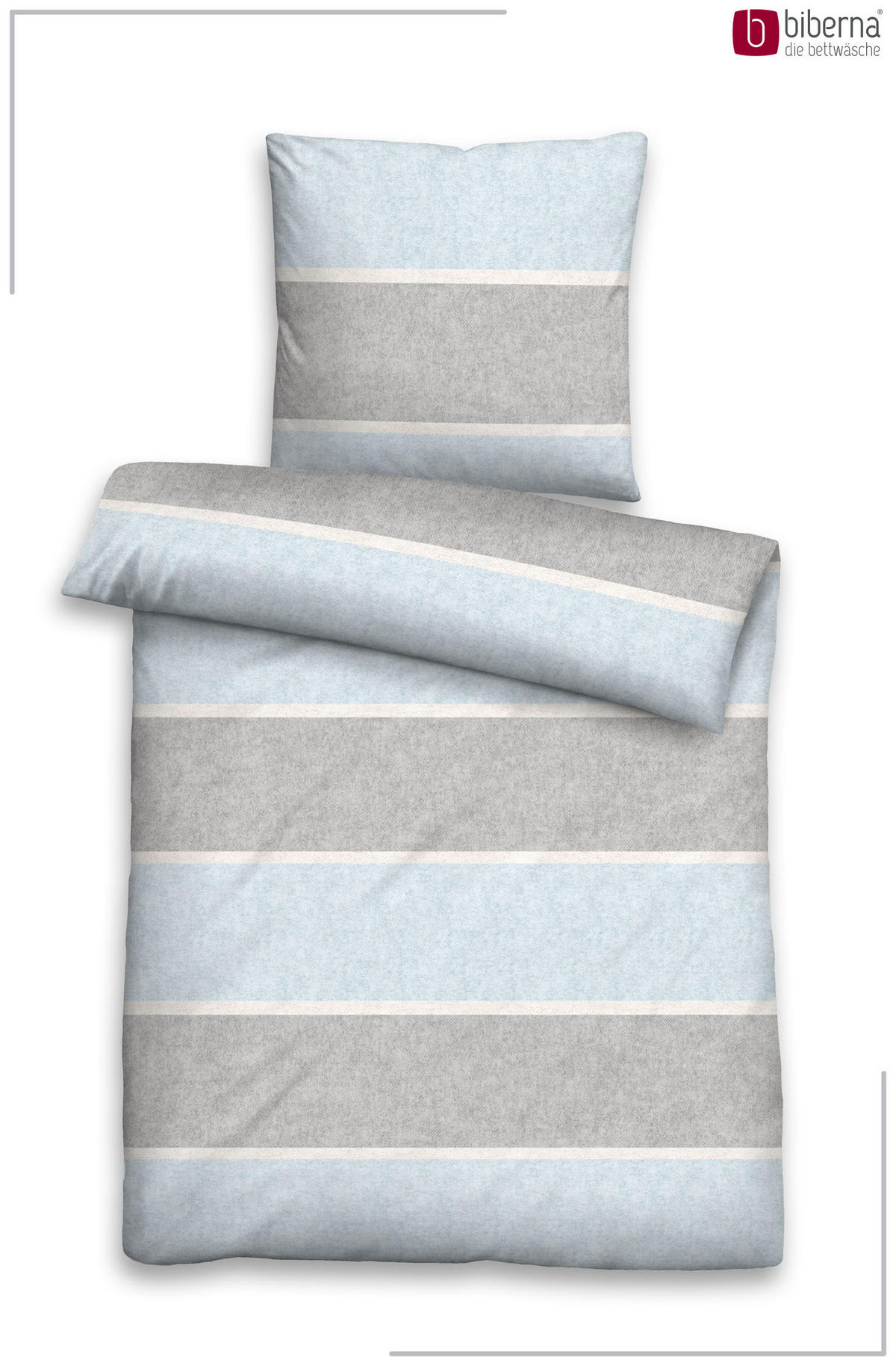 BETTWÄSCHE-GARNITUR Premium Melange Blockstreifen ciel, 155x200 cm + 80x80 cm - Hellblau, Textil (155/200cm) - biberna