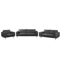 POLSTERGARNITUR (3-2-1) - Strukturstoff - Hellgrau, Textil (1/1/1cm) - home24