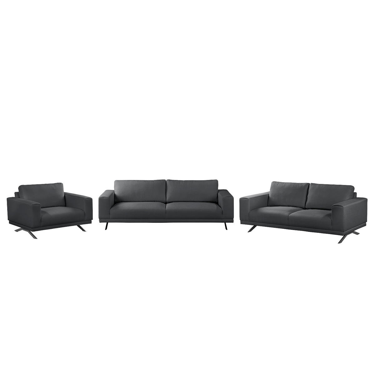 POLSTERGARNITUR (3-2-1) - Strukturstoff - Hellgrau, Textil (1/1/1cm) - home24